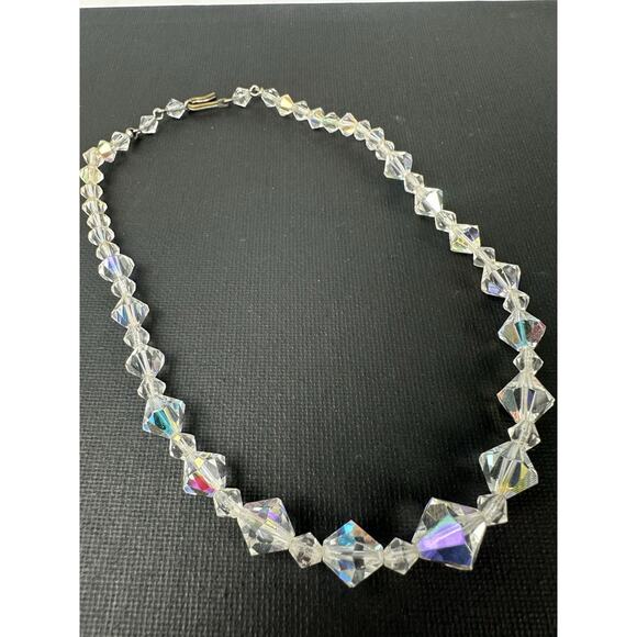 Vintage 1950s Aurora Borealis Crystal Bead Single Strand Necklace, 12 Inches - Picture 3 of 4